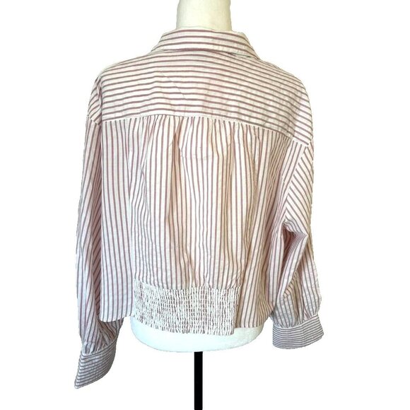 TORRID Cotton Crop Button Up Shirt Size 3X Dusty Rose Striped Smocked Back - Picture 9 of 11